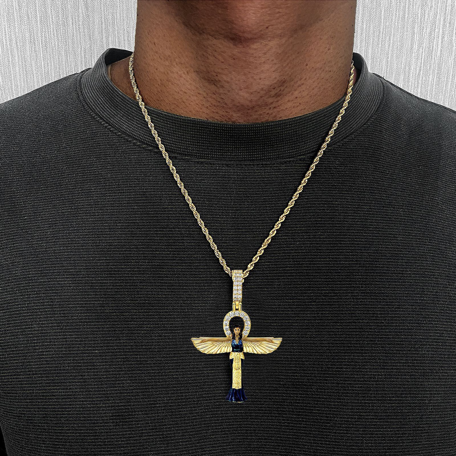 Luxury Premium Moissanite Hip Hop Religious Winged Ankh Cross Diamond Inlaid Spread Wings Statement Pendant Pass the diamond tester