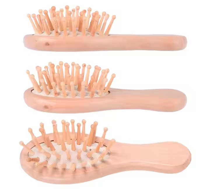 Bamboo Bristles Detangling Wooden Hair Brush Wet or Dry Oval Hairbrush 16*4.5*3cm for Women Men