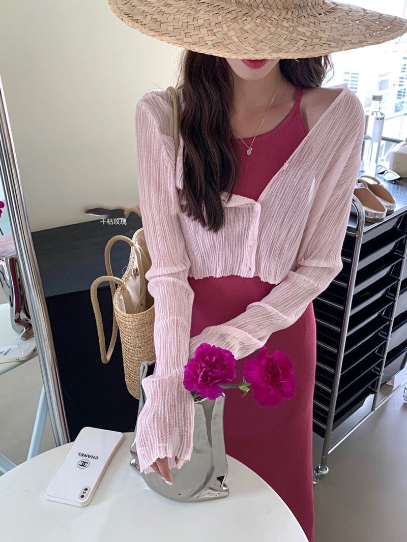 K1115 Summer thin ice silk knitted sweater for women sun protection cardigan outer wear short style with suspender skirt small coat shawl women