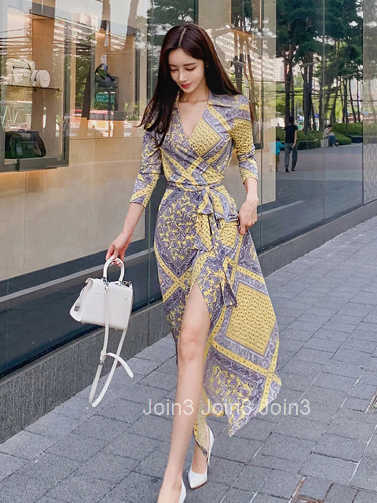 Fashion Elegant Women Maxi Dress Vintage Casual Sexy V-Neck Print Wrap Party Beach Slim Sundress Lady Robe Femme Mujer Vestidos