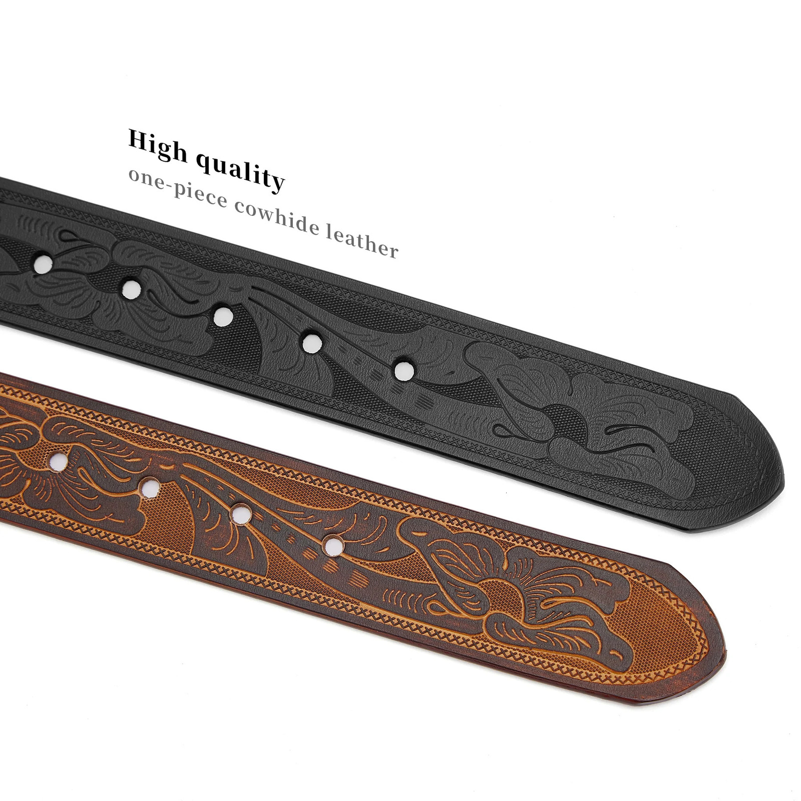 2024 Belts Without Buckle Two Layer Embossed Cowhide No Buckle Strap Pin Buckle Belt Body High Quality Male Belts 250618