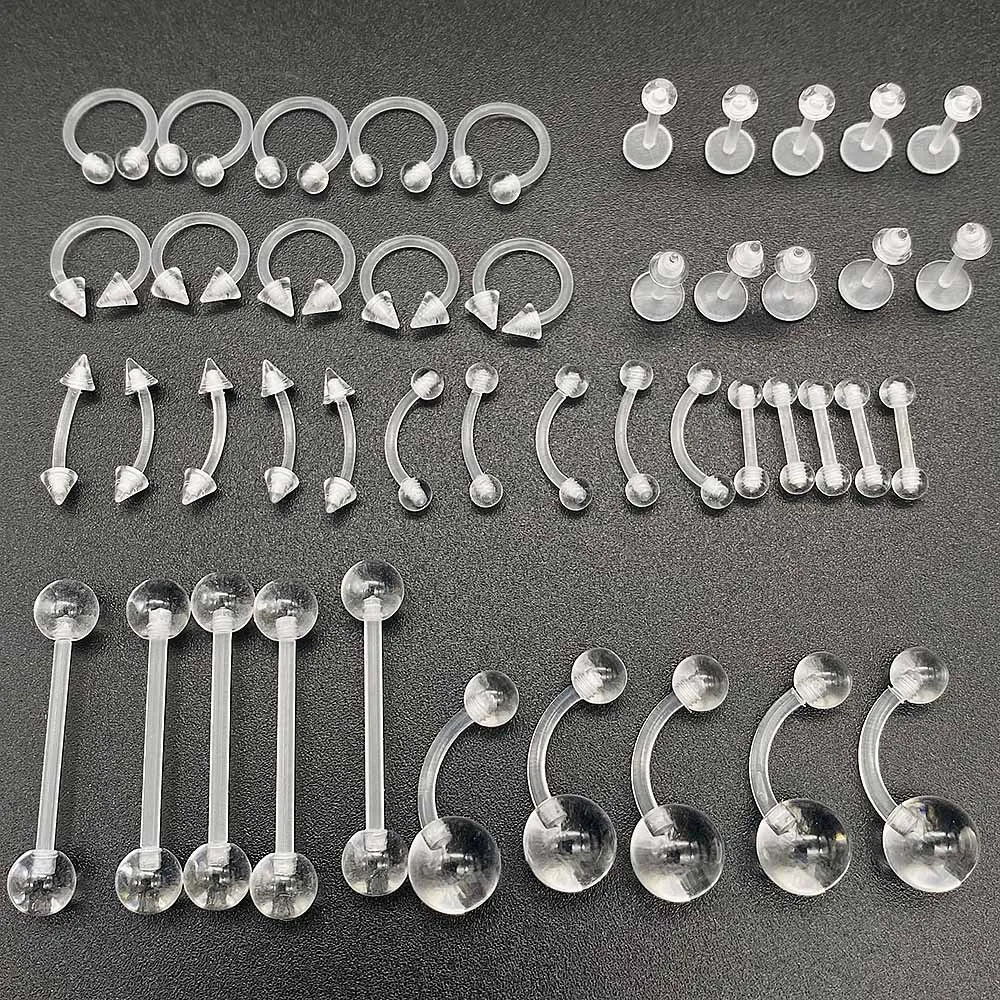 1060PcsSet Clear Piercing Lip Ear Nose Tongue Ring Ashion Transparent Acrylic Barbell Eyebrow Belly Body Jewelry 250613