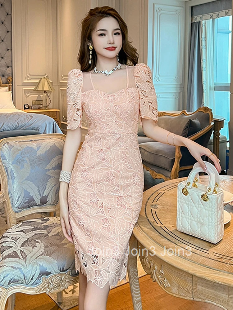 Fashion Summer Lace Elegant Women Evening Short Dress Chic Hollow Sexy Square Collar Slim Mini Party Mujer Prom Vestidos Fiesta