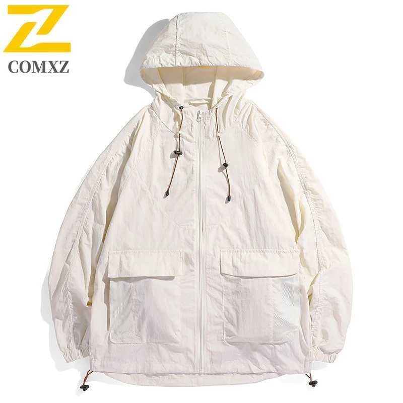 2025 Hooded Jacket Mens Summer Harajuku Solid Color Lightweight Breathable UV Jackets Outdoor Fishing Hiking Skin Windbreaker W250623