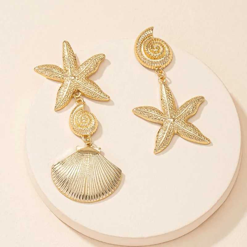 Personalized Beach Style Ear Studs Retro Exaggerated Golden Scallop Earrings Versatile Creative Seashell and Starfish Jewelry XJ250623