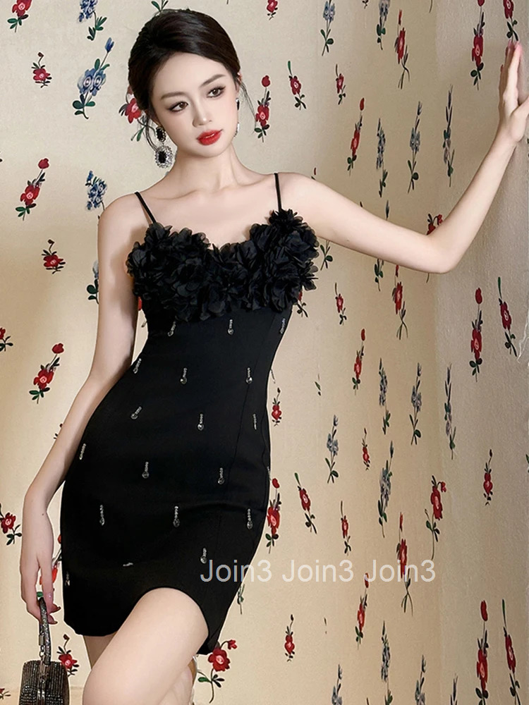 New Summer Fashion Lady Sweet Black Evening Dress Women Clothing Elegant Luxury Sexy Strap Slim Short Party Prom Vestidos Fiesta