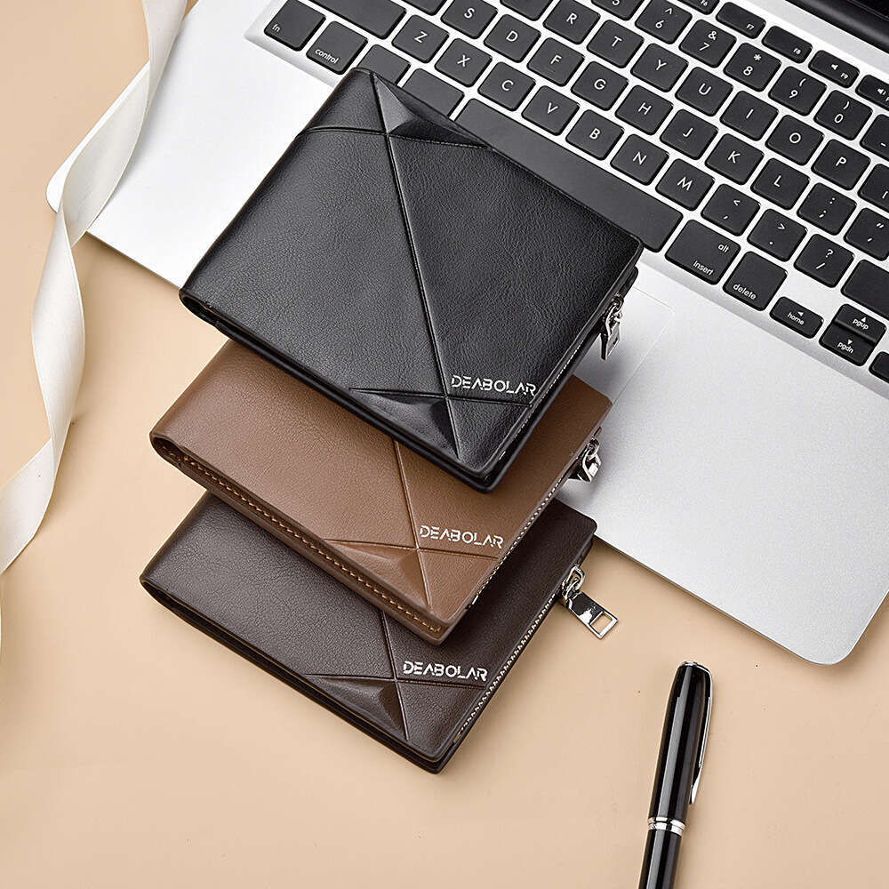 Men's Short Horizontal Style Personality PU Leather Fashion Wallet Business Zipper 70% off Multiple Slots Coin Purse Card Holder