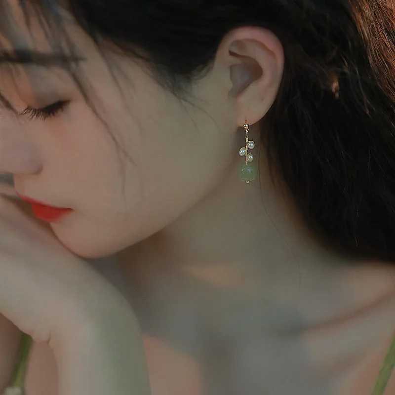 Imitation Hetian Jade Pearl Drop Earrings Ancient Chinese Style Hanfu Cosplay Accessories Ethnic Fashion Jewelry For Women Girls XJ250623