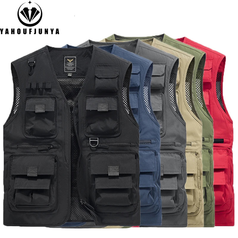 Summer Men Sleeveless Many Pocket Tool Webbed Breathable Vest Men Outdoors Fishing Camping Thin Lightweight Loose Vest Male 250617