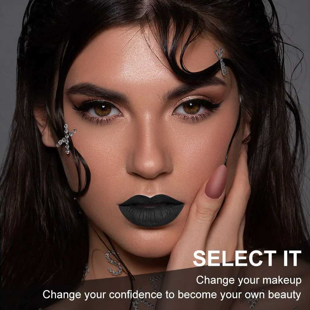 Matte black lipstick long-lasting waterproof no creases Gothic dark makeup party Halloween cosplay makeup XJ250623