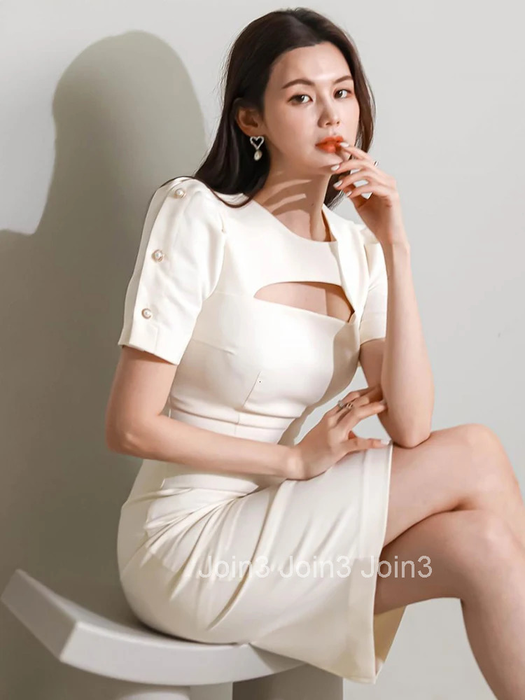 Summer Elegant Women Evening Dress Temperament Chic White Hollow Sexy O-Neck Slim Midi Pencil Party Prom Femme Mujer Vestidos