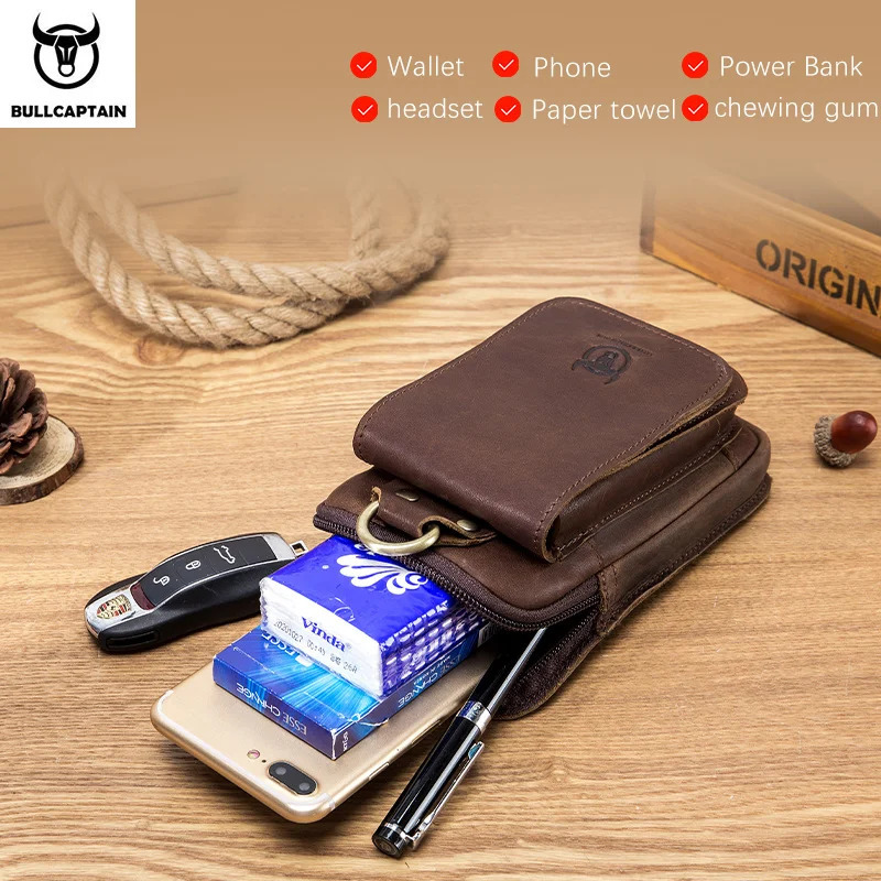 BULLCAPTAIN Fashion Quality Leather Small Summer Pouch Hook n Waist Pack Bag Cigarette Case 6 Phone Belt 250612