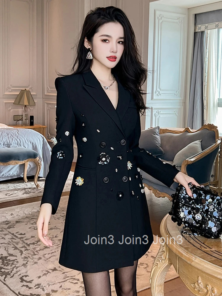Fashion Lady Luxury Formal Occasion Black Chic Blazer A-Line Short Dress Women Clothes Elegant Office Commute Slim Mini Vestidos