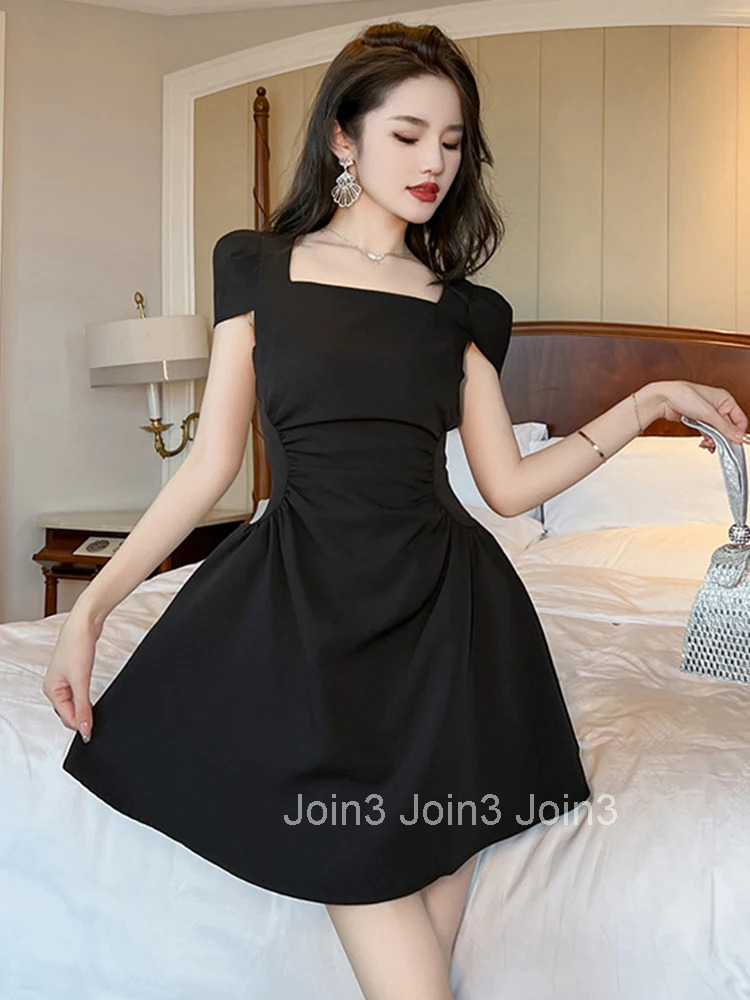 Summer Evening Short Dress Elegant Women Sweet Chic Retro Sexy Square Collar Slim Mini Party Gown Mujer Vestidos Street Clothes