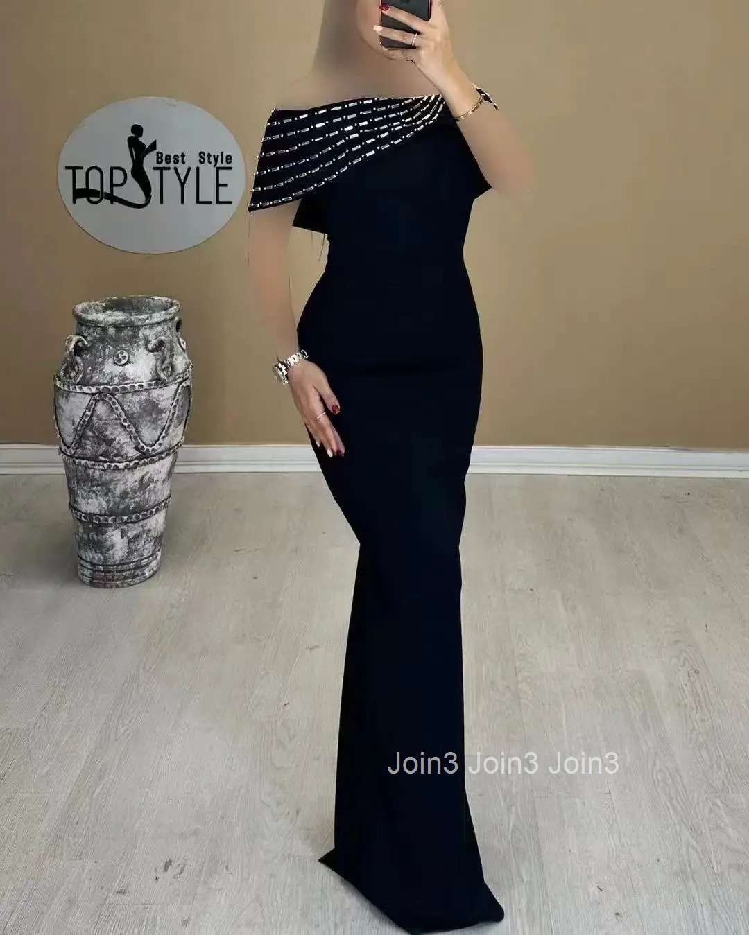 High-End Elegant Womens New Black Crystal Dress Waist-Cinching Sexy Slim-Fit Evening Gown
