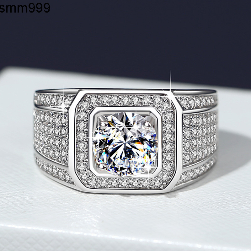 925 Sterling Silver Mens Diamond Ring Big Honeycomb Wide Version Domineering for Boss All Sky Star 2 Karat Moissanite Ring