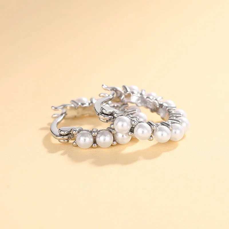 Huitan Graceful Simulate Pearl Hoop Earrings for Women Elegant Silver Color Accessories Delicate Daily Wearable Jewelry Gifts XJ250623