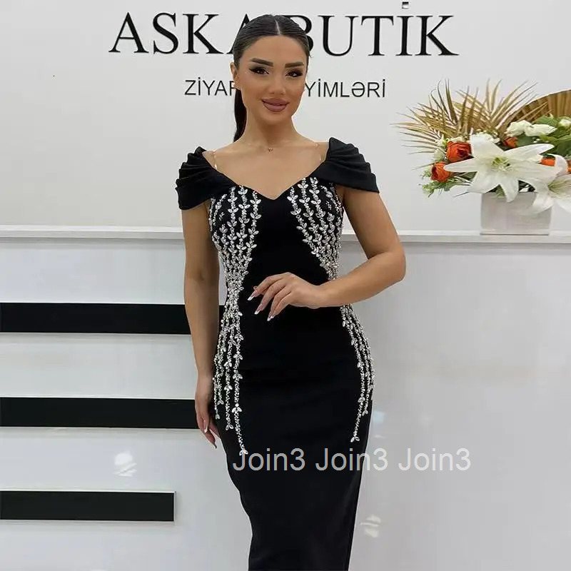 Womens Black Bandage Dress Off-Shoulder Crystal Embellished Gown Beaded Bodice Ruffled Straps Formal Evening Wear Party Dress