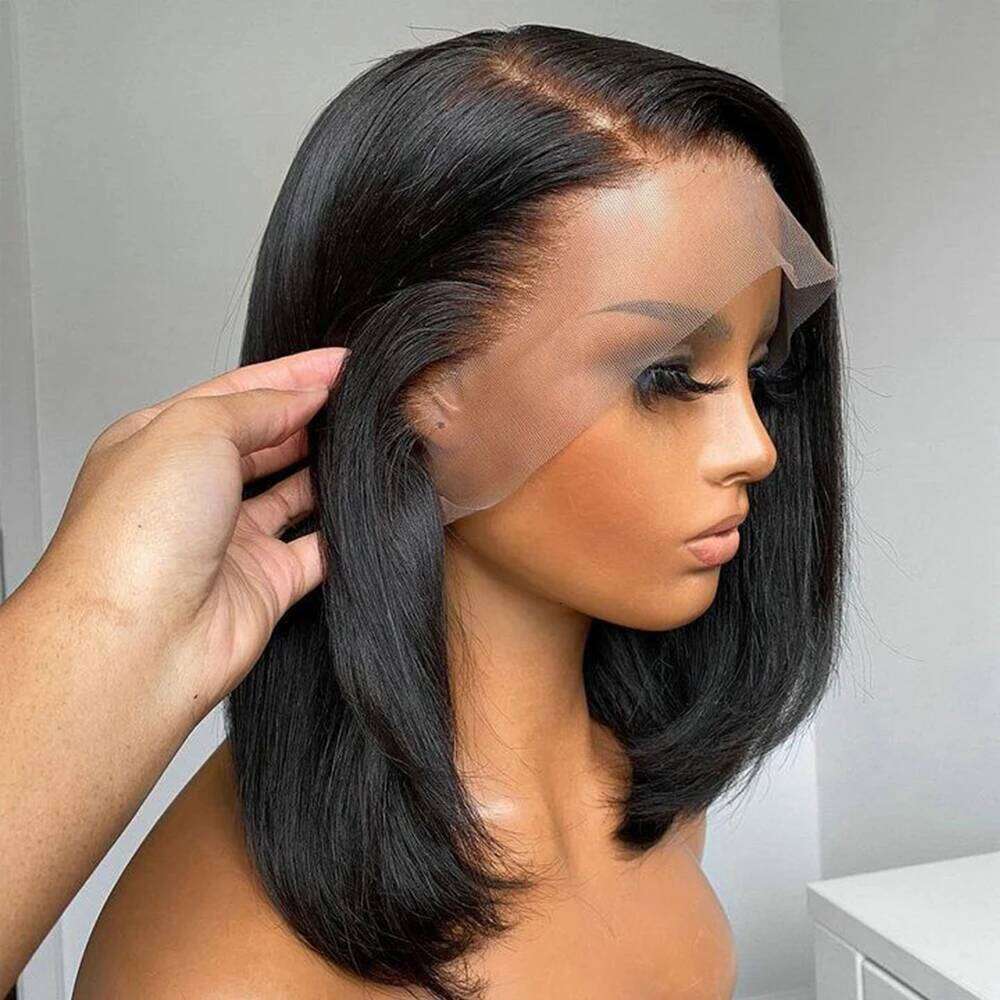 Wear Go Glueless 13x4 Bone Straight Bob Front Human Hair Wigs For Women Brazilian HD Transparent Lace Frontal Wig 180%