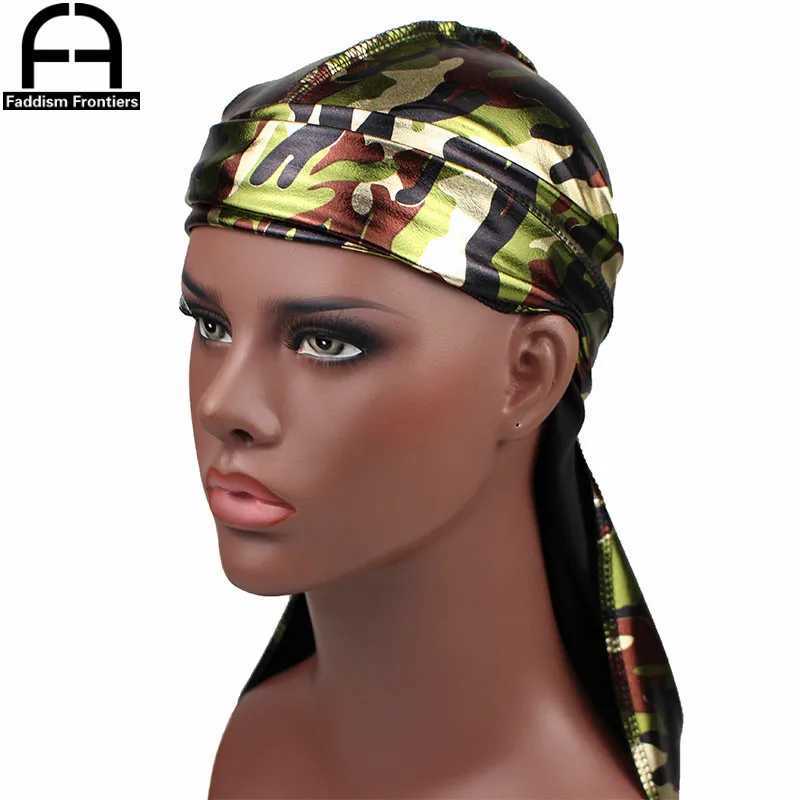 Fashion Mens Camo Silky Durags Turban Headband Shiny Print Men Silk DuRag Headwear Bandanas Hair Accessories Doo Rag Pirate Hat M250623