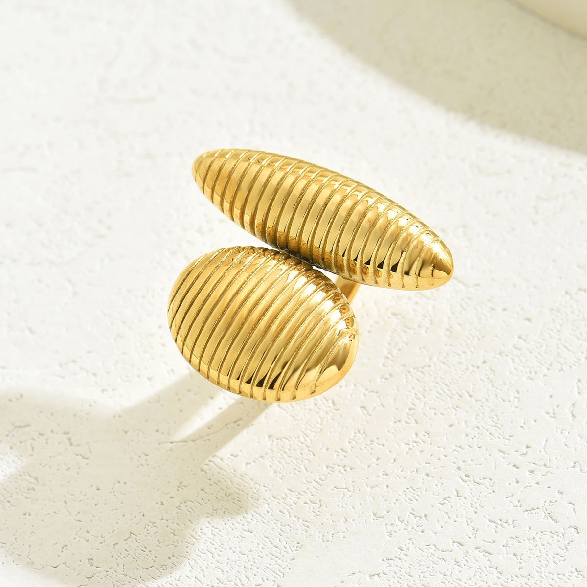 New Women's Adjustable Open Stripe Design Oval Ring Jewelry