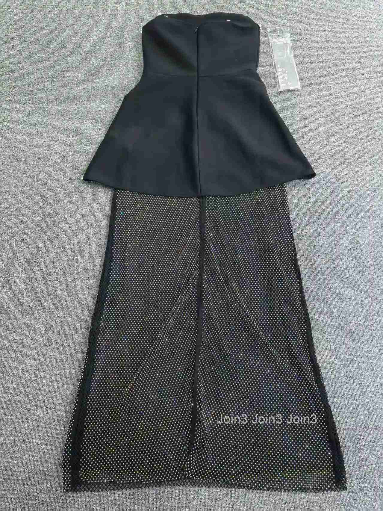 Womens Black Bandage Dress Strapless Sheer Mesh Skirt Sequin Embellished Beaded Waist A-Line Evening Gown Formal Party Wear