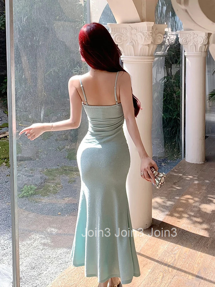 New Summer Fashion Vacation Beach Fishtail Long Dress Women Clothes Sparkly Sexy Strap Slim Maxi Party Prom Vestidos Fiesta Robe