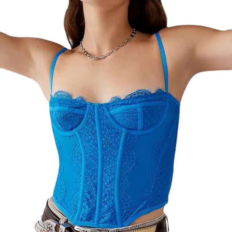 American Style Lace Embroidery Fishbone Nylon Sexy Tube Top Strap Hollow Out Backless Outerwear Bra for Women 2025 New Elegant Unique Clothing
