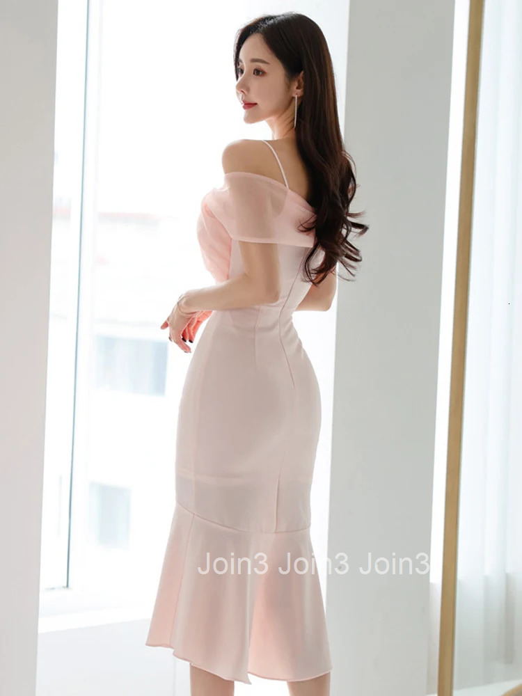 Women Clothes Sweet Pink Sexy Strap Slim Fishtail Dress Elegant Ladies Fashion Party Prom Vestidos Robe Beach Casual Summer New