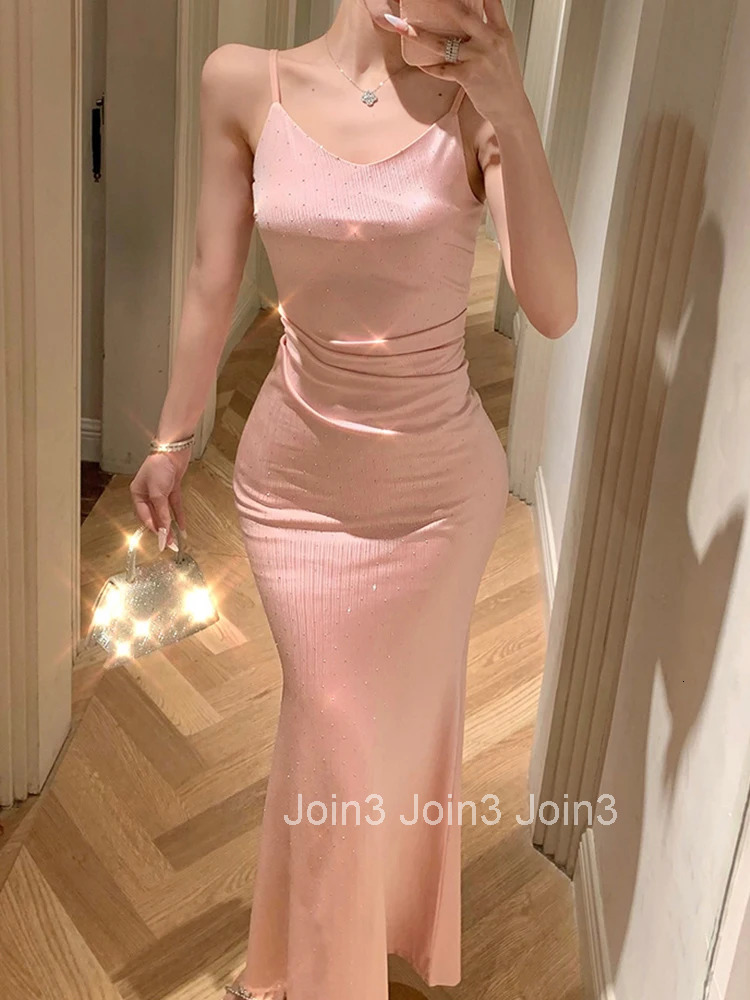 New Summer Fashion Pink Sweet Vacation Evening Fishtail Long Dress Women Clothes Sexy Strap Slim Party Prom Vestidos Robe Femme