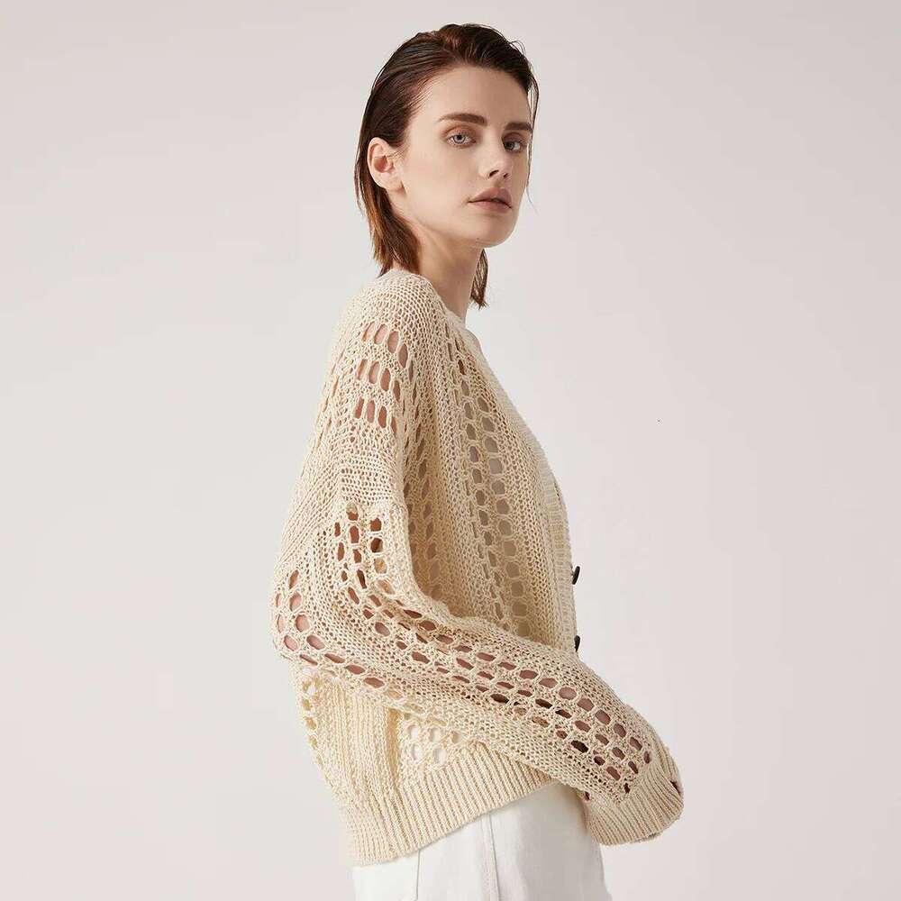 Bc1121 High-Quality Women's 100% Linen Cardigan Sweater Ladies Summer Hollow Mesh Clothes