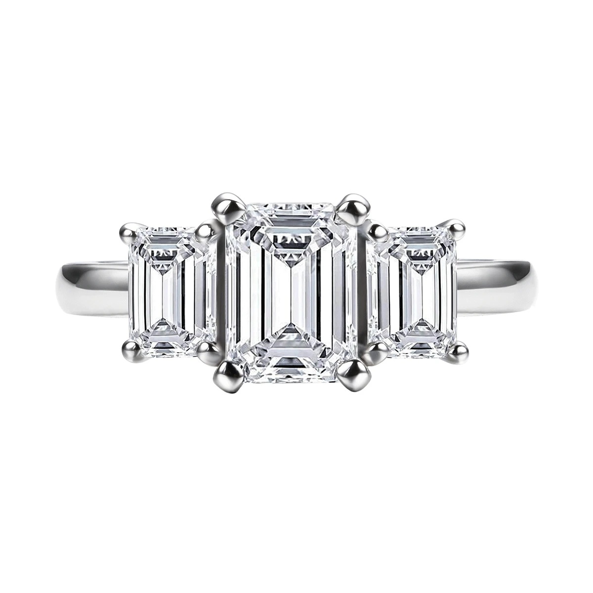 Unique Rectangle 1.6 CTW Three Stone Ring Sterling Silver Women Jewelry GRA Certification Emerald Cut Moissanite Ring