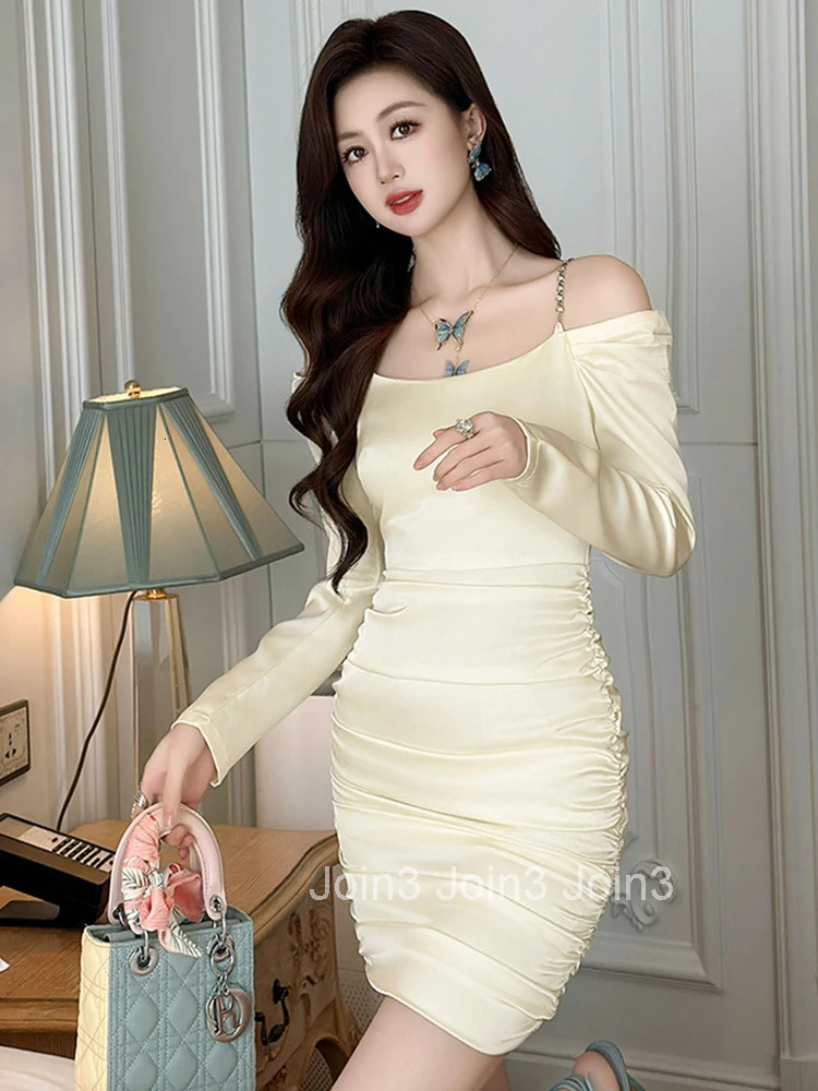 Women Clothes Satin Solid Sexy Strap Off-Shoulder Slim Mini Short Dress Elegant Evening Party Prom Vestidos Casual Fashion New