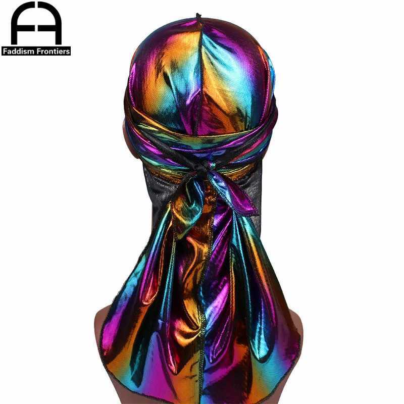 Mens Colorful Sparkly Durags Turban Bandanas Men Shiny Silky Durag Headwear Headband Hair Cover Accessories Wave Caps Rags Hat M250623