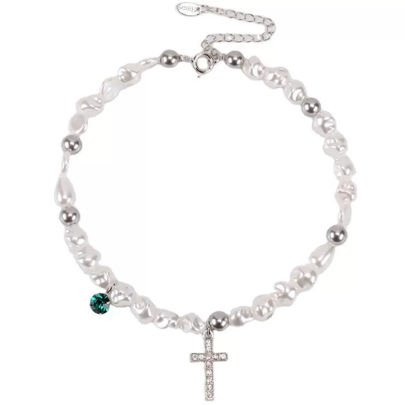 European-American Inspired Trendy Pearl Necklace Unique Cross Shape