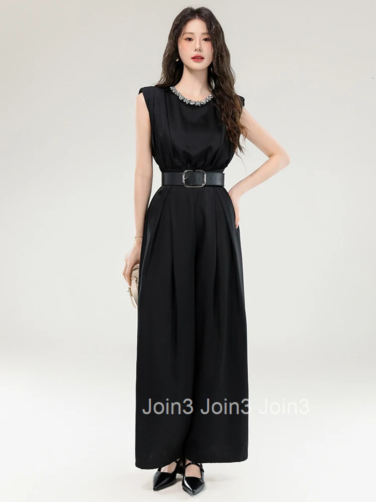Women Clothes Black One Piece Jumpsuits Elegant Formal Retro Sleeveless Mujer Wide Leg Loose Rompers Casual Long Trousers Summer