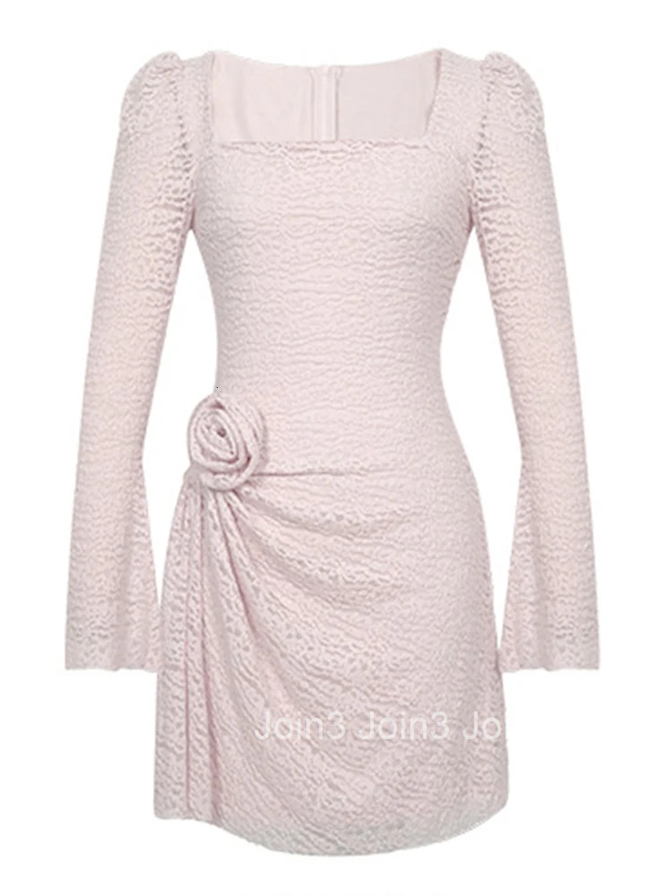 Women Clothes Sweet Lace Floral Sexy Square Neck Slim A-Line Mini Short Dress Elegant Fashion Evening Party Prom Vestidos Casual