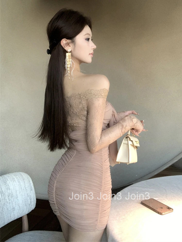 Hotsweet Sweet Party Dress Women Cute Chic Sheer Perspective Lace Patchwork Mesh Bow Bodycon Folds Short Gown Prom Vestidos Lady