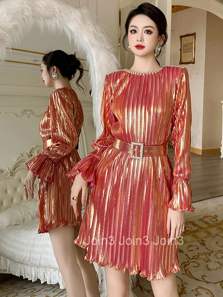 Fashion Lady Sweet Vintage Sparkly Evening Short Dress Women Clothes Elegant Luxury Sexy O-Neck Belt Party Prom Vestido Stretchy