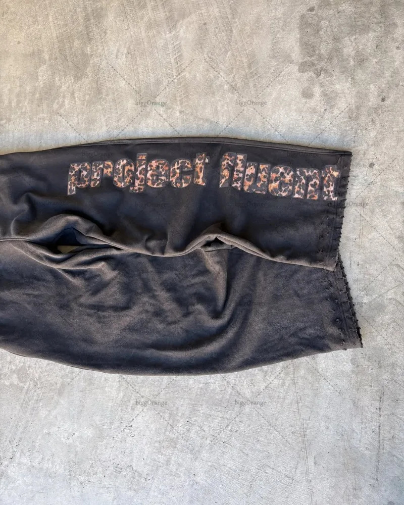 High Street Retro Streetwear Trousers Men Harajuku Y2K Leopard Print Letter Baggy Sweatpant Goth Hiphop Jogger 250614