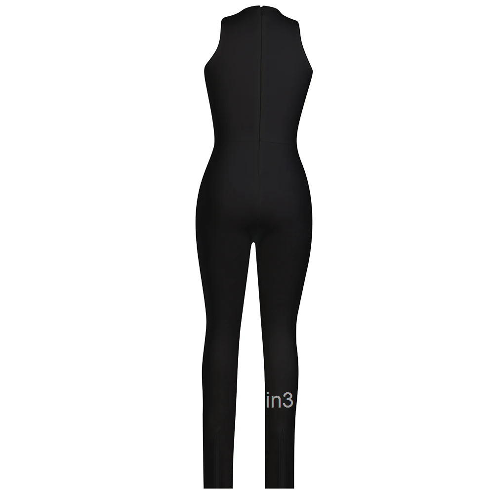 Elegant Womens Bandage Jumpsuits Club White Gauze Flash Drill Sleeveless Long Pants Lady Bodycon Pantsuits New Fashion 2025