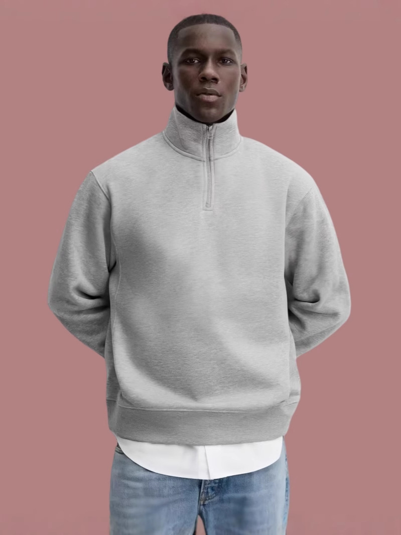 Men Steady State Pullover Fleece Casual Stand-up Jacket Collar Zipper Hoodie Autumn Winter Sweatshirt