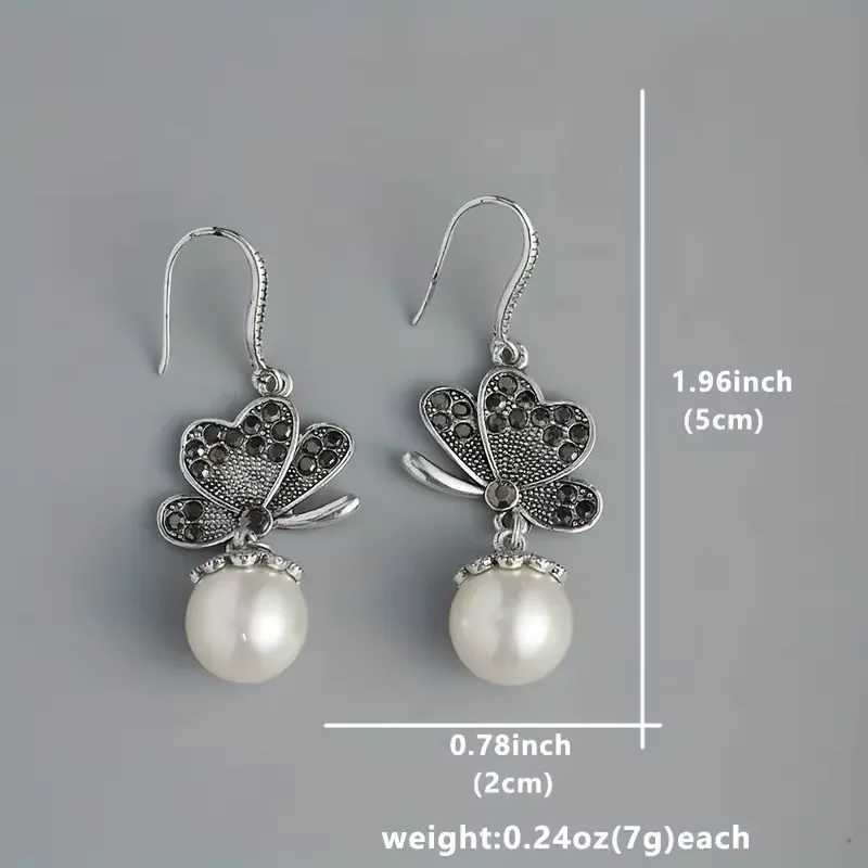 Vintage Bohemian Style Earrings Artificial Pearl Pendant Butterfly Design Sparkling Rhinestone Inlay Suitable For Women XJ250623