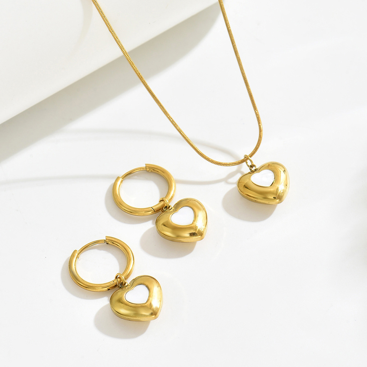 Wind Women's Earrings Necklace Set Heart Electroplated Design Long Pendant Chain for Women