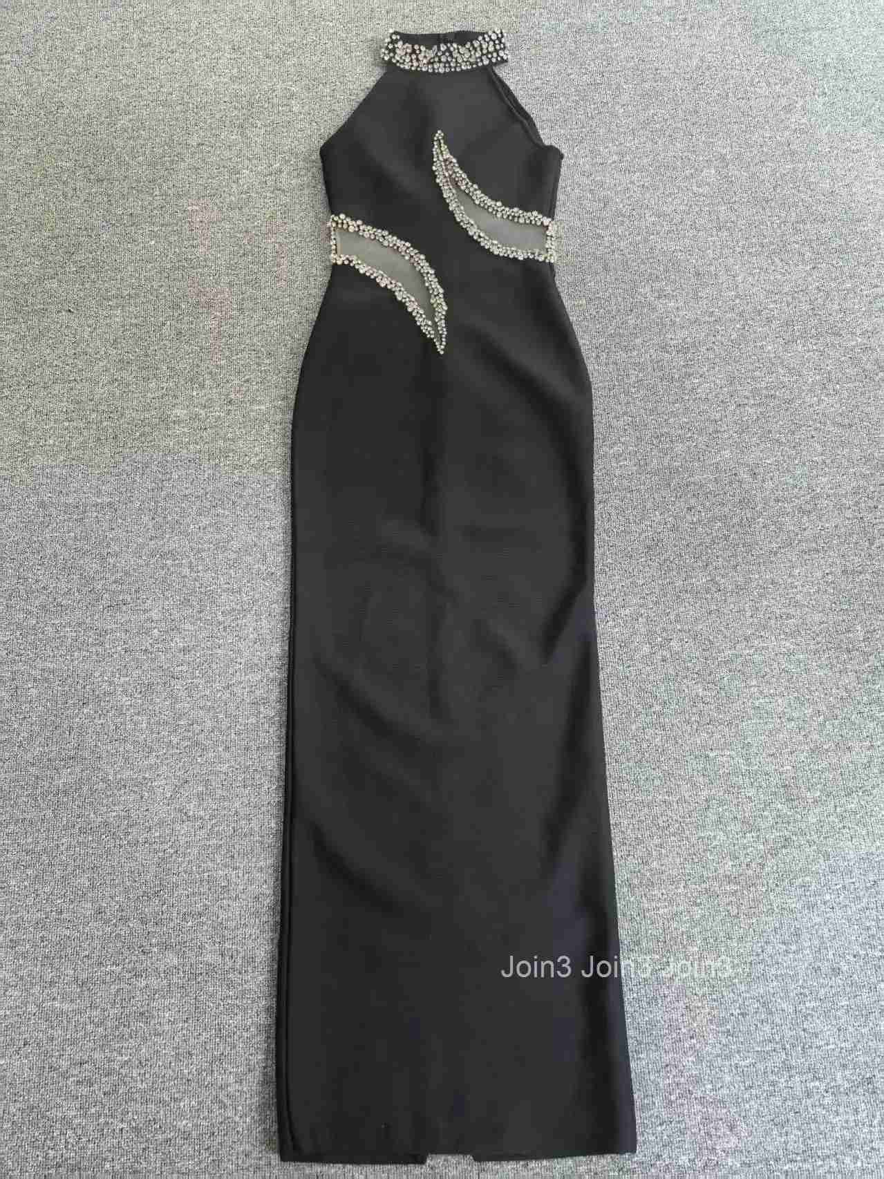 Black Evening Gown with Cut-out Sparkling Details Slim Fit Luxury Party/Wedding Dress Elegant Silhouette