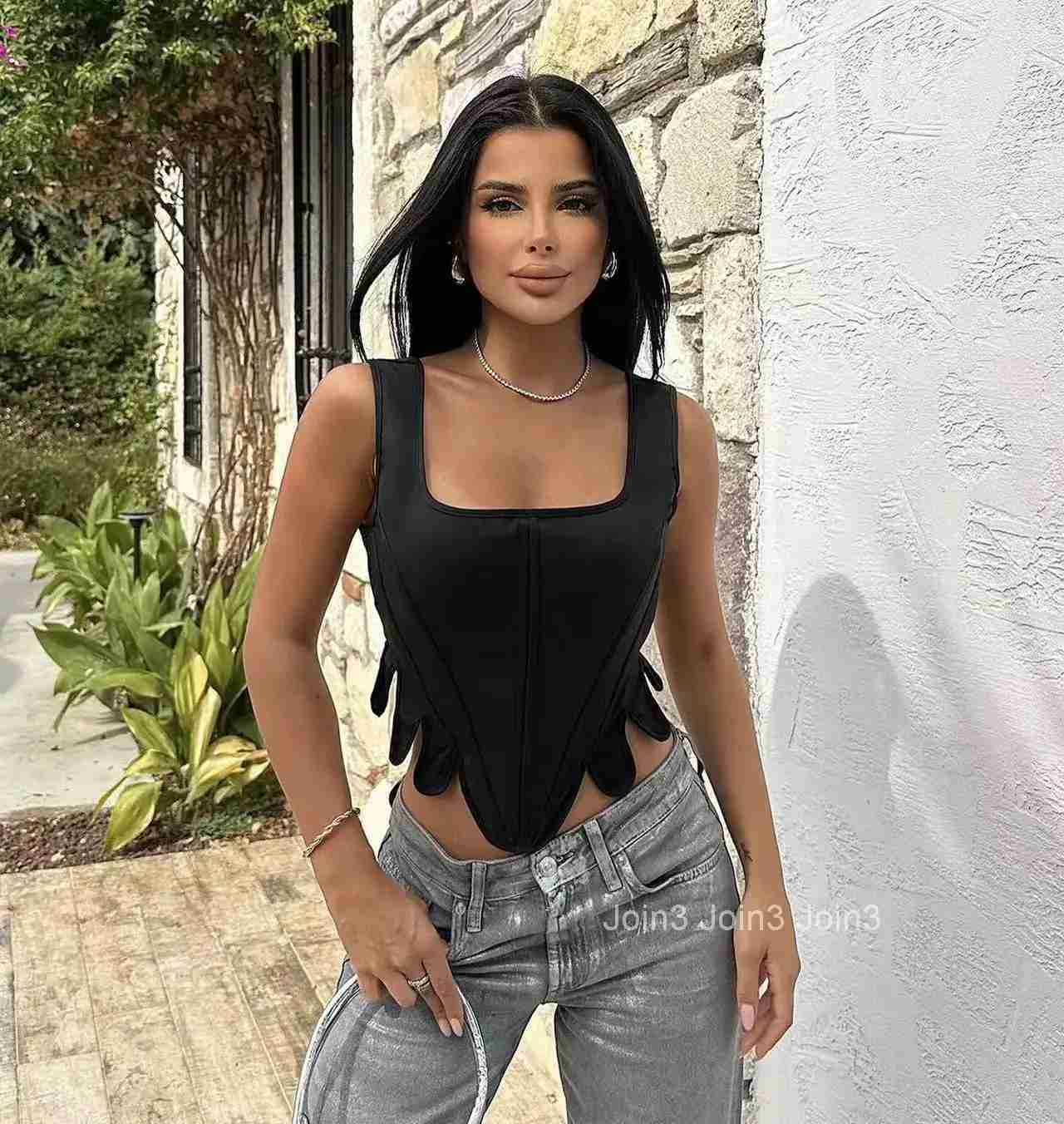 Womens Sexy Square Neck Camisole Short Hem Unique Design Hot Outfit Versatile Bandage Top Casual Ladies Clothing Pretty Wear