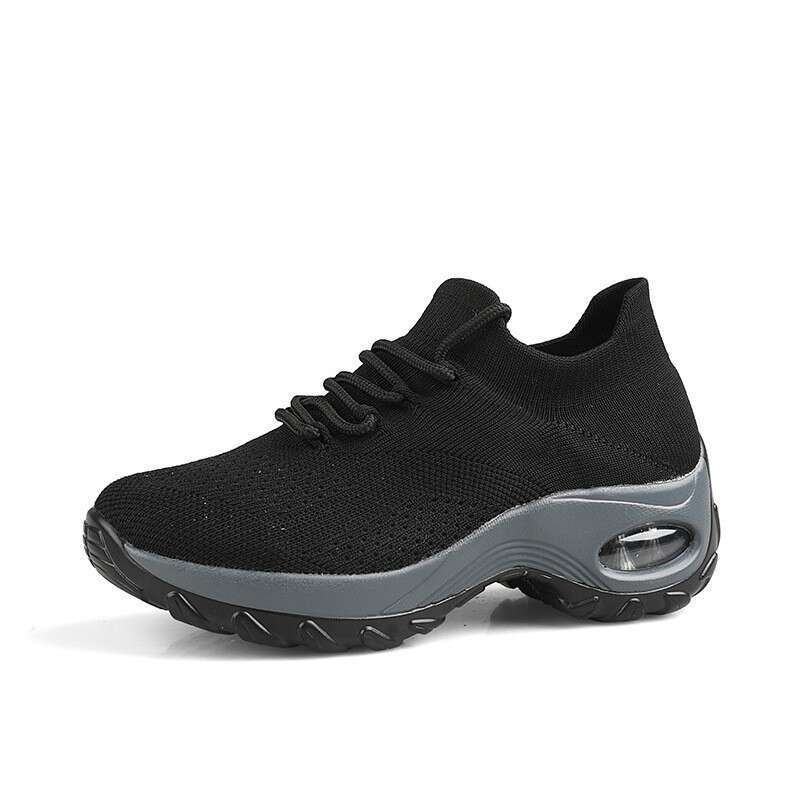 Air Cushion Women's Thick Sole Height Increasing Ladies Sports Casual Fashion Lightweight Flyknit Breathable Trendy Shoes