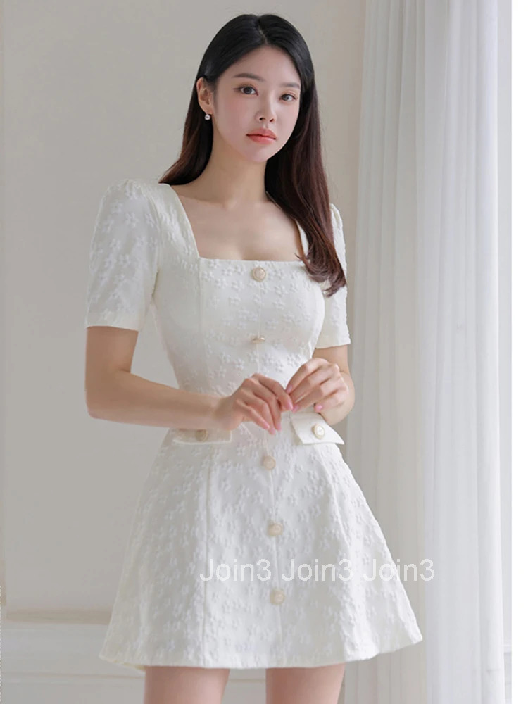 Women Clothes White Floral Sexy Square Neck Slim Mini Short A-Line Dress Elegant Ladies Fashion Party Prom Vestidos Sweet Summer