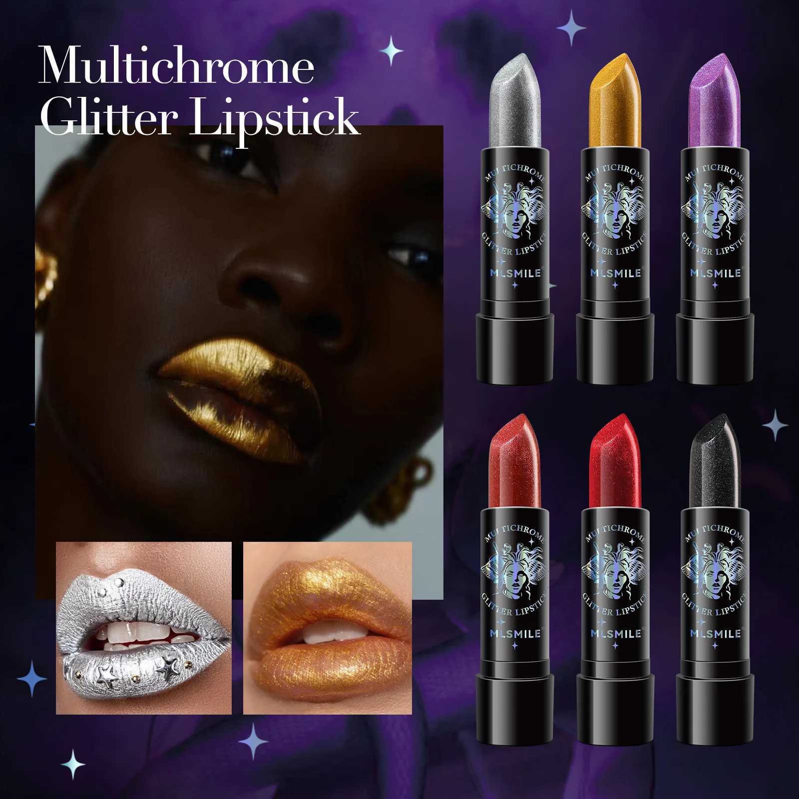 6Colors Glitter Lipstick Waterproof Long Lasting Diamond Pearlescent Metallic Lipstick Black Lipgloss Women Lips Makeup Cosmetic XJ250623