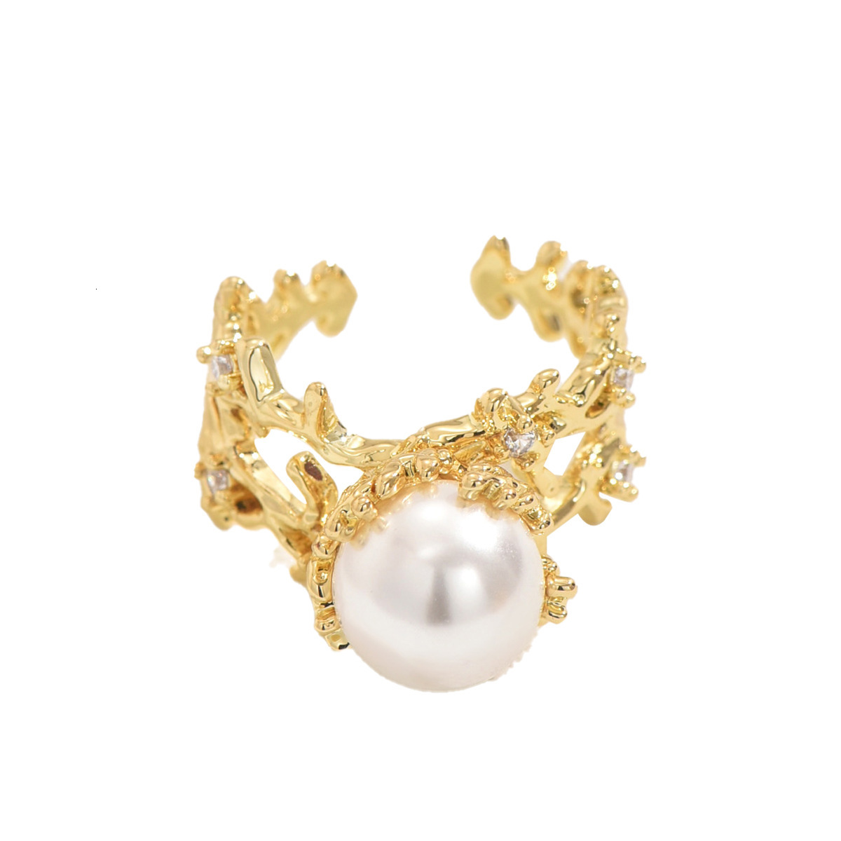 New Style Women's Simple Band with Personalized Inlaid Large Pearl, High-End Design Open Ring